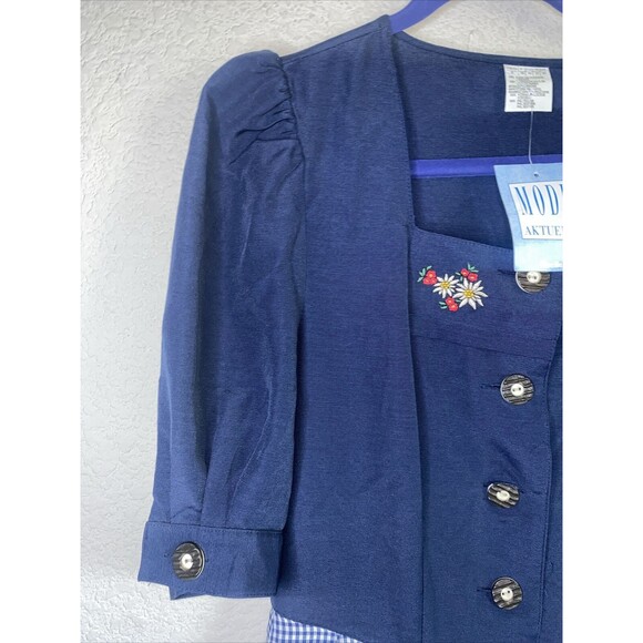 Vintage Women’s German Trachten Cottage Octoberfest Front Button Dress Plaid 38 - Picture 4 of 15